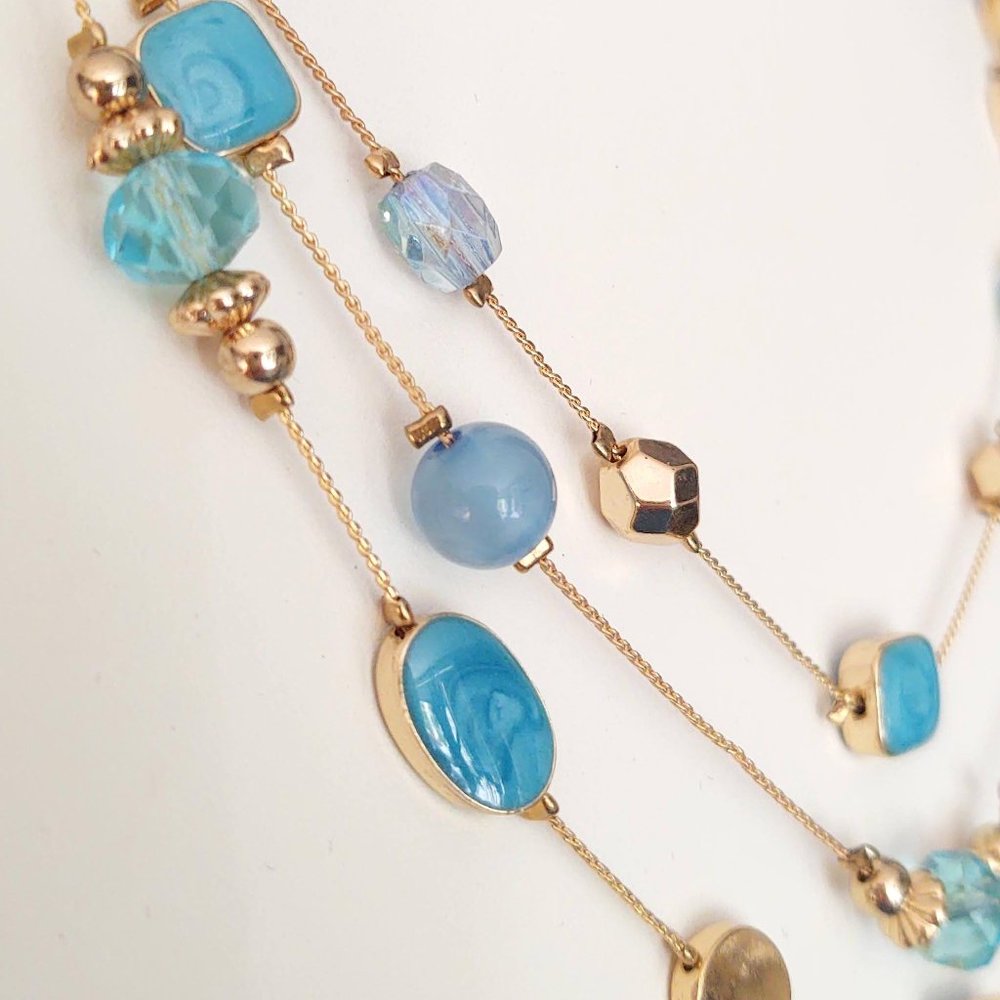 Charming Charlie 3 strand blue and gold necklace - Picture 5 of 12